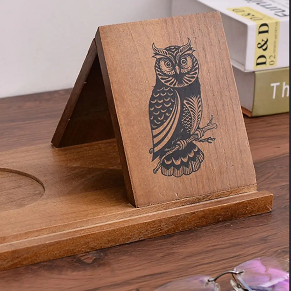 

Gift Removable Wooden Reading Stand Owl with Cup Holder Triangle Book Stand Small Bookshelf Handmade Mobile Phone Stand Writers