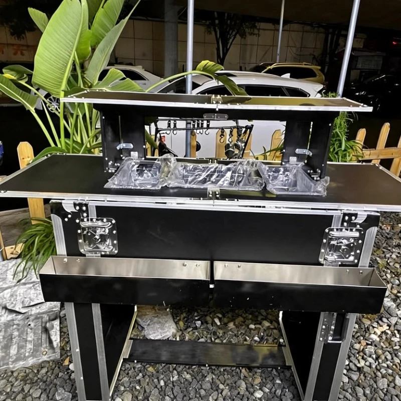 Bar Cabinet Commercial Grade Portable Bar Mobile Bartender Station for Events Trolley Mobile Assembly Bar Flight Case Table