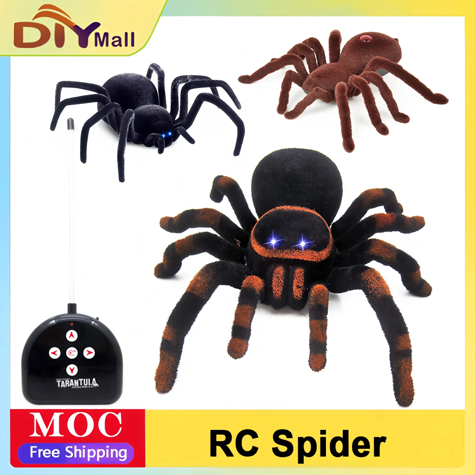 Electronic Remote Control Tarantula  Realistic Crawling Spider with Glowing Eyes 4CH Smart RC Prank Toy for Halloween Scary Gift