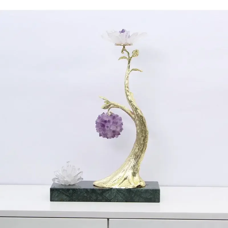 Metallic Crystal Ornaments Marble Base Tree Ornament Sculpture Home Decoration Accessories Crafts Statue Figurines Miniatures