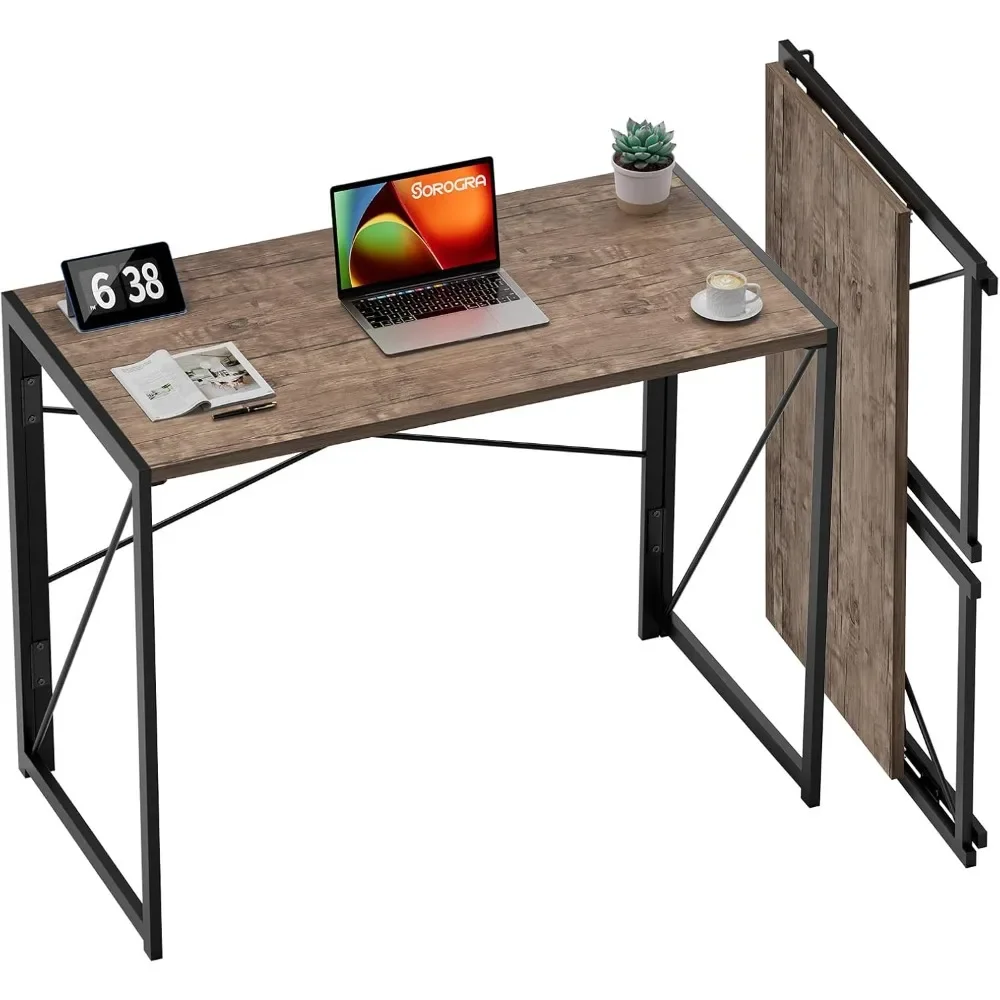 Folding Desk No Assembly Required, 31.5 inch Writing Computer Desk Space Saving Foldable Table Simple Home Office Desk,Brown