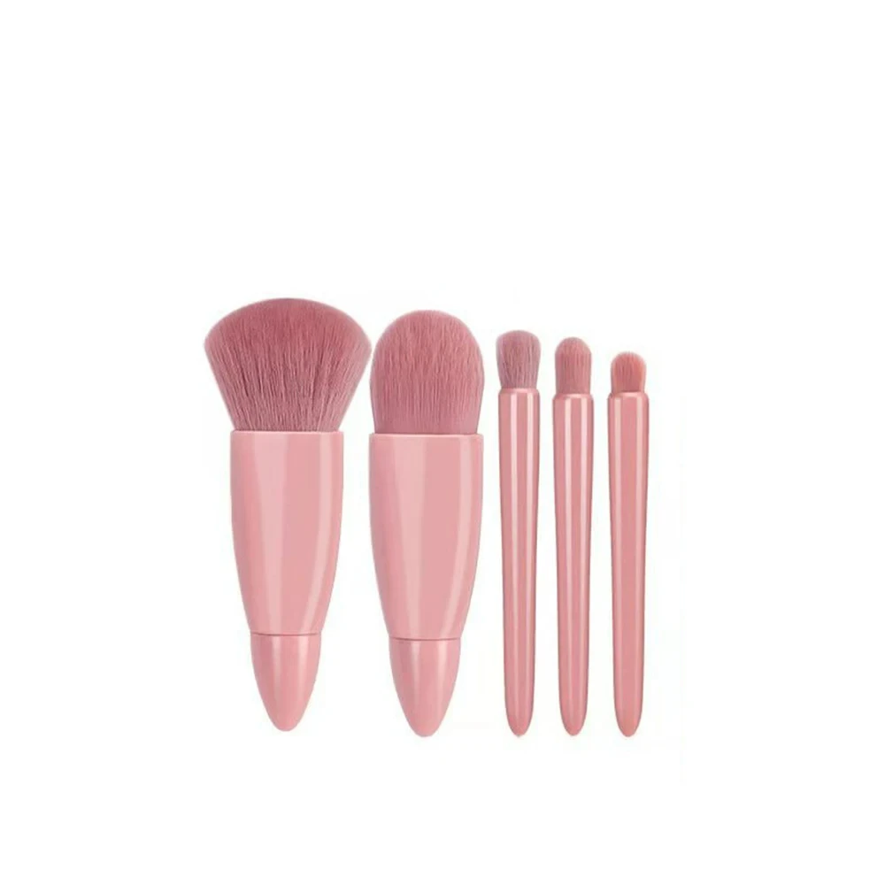 Escova de maquiagem portátil com caixa espelho, escova cosmética, escova solta, blush, escova de sombra, viagem, 5 pcs