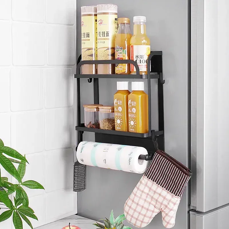 Magnetic Adsorption Refrigerator Side Rack Wall-mounted Storage Shelf Holder Kitchen Paper Towel Shelf Rack Fridge Organizer