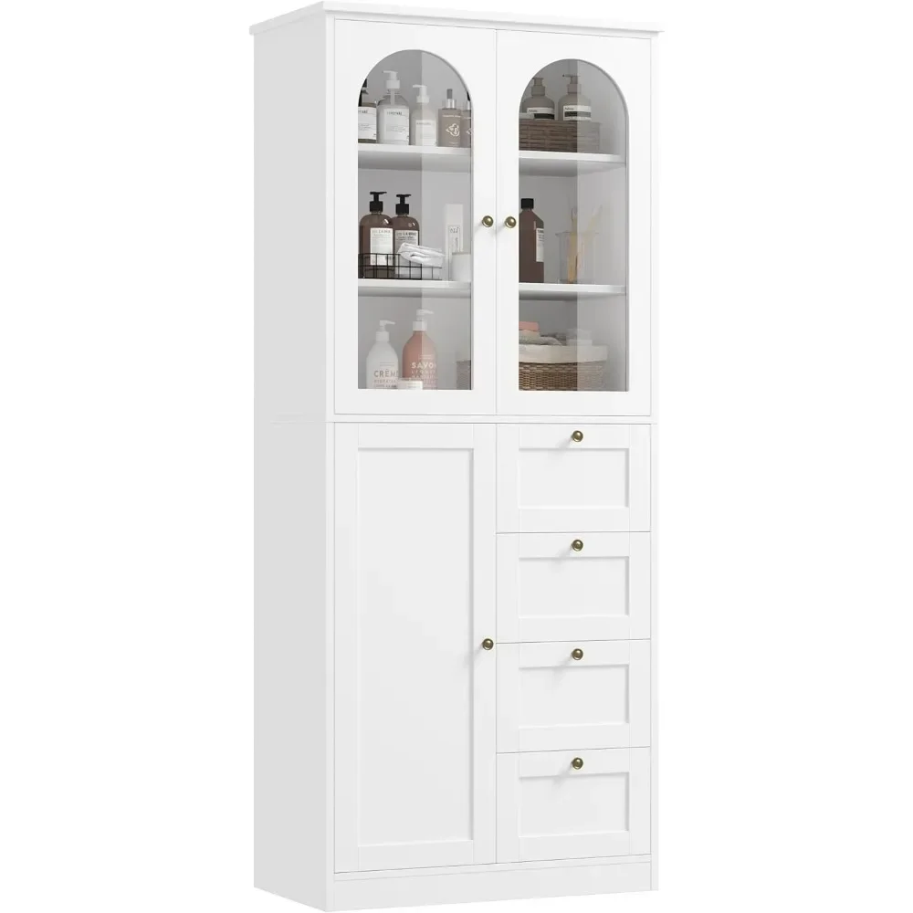 Bathroom storage cabinet, 71 inch high bathroom cabinet with glass doors and adjustable shelves