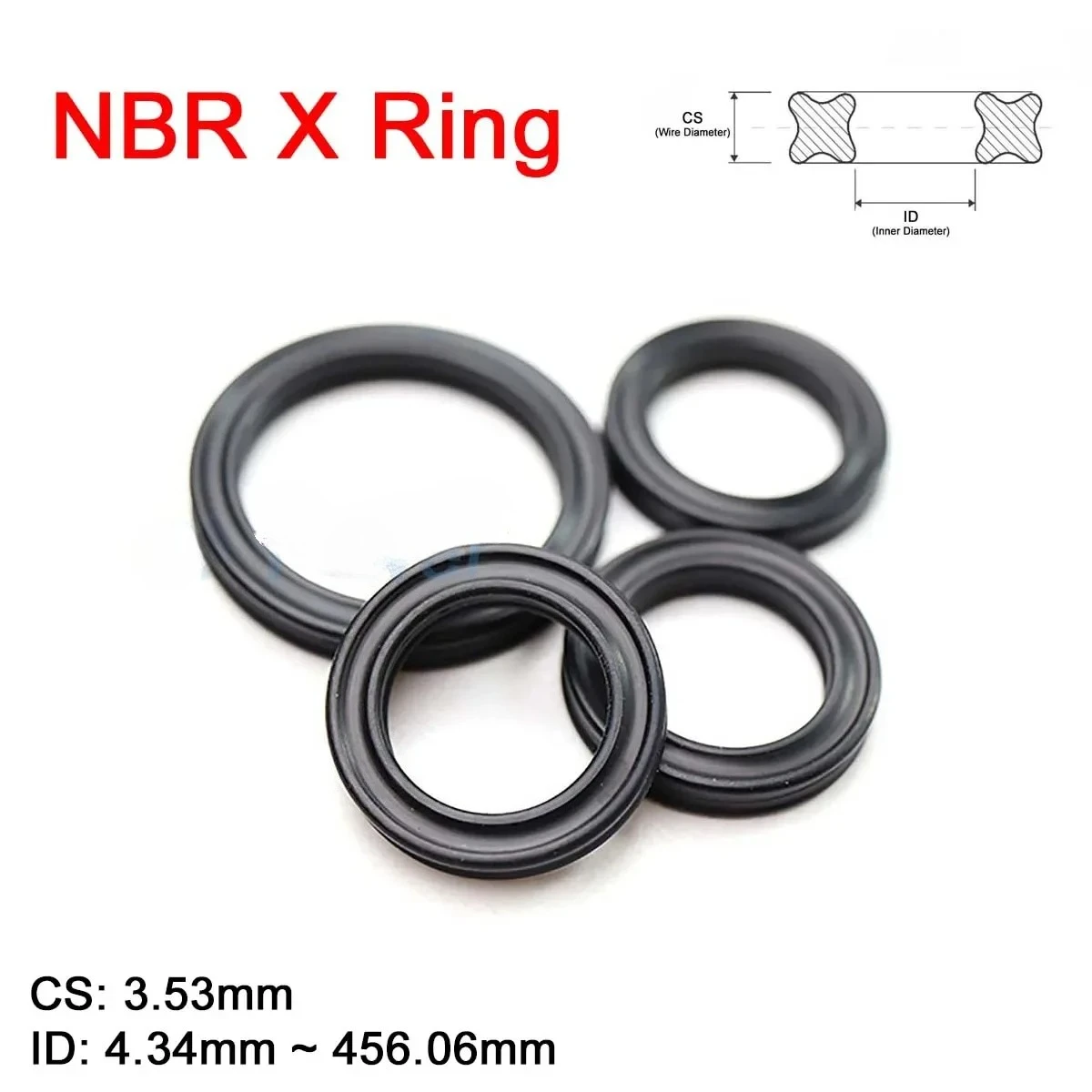 

NBR X Ring Seals CS 3.53mm Black Nitrile Butadiene Rubber X-Ring Gasket for Hydraulic Cylinders Piston Rods ID 4.34mm ~ 456.06mm