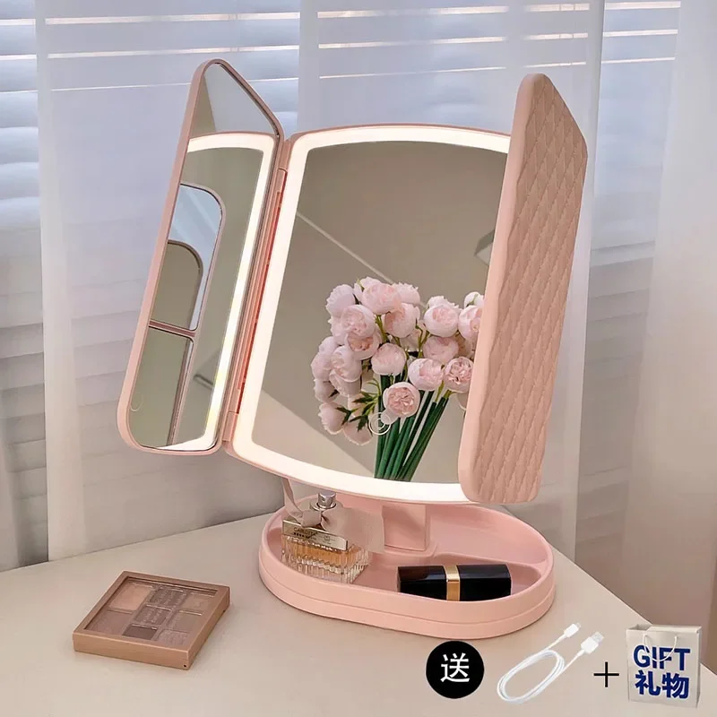 Nordic Mini Mirror Light Lamp Princess Luxury Desk School Locker Bedroom Wall Art Makeup Mirror Modern Hogar House Decorations