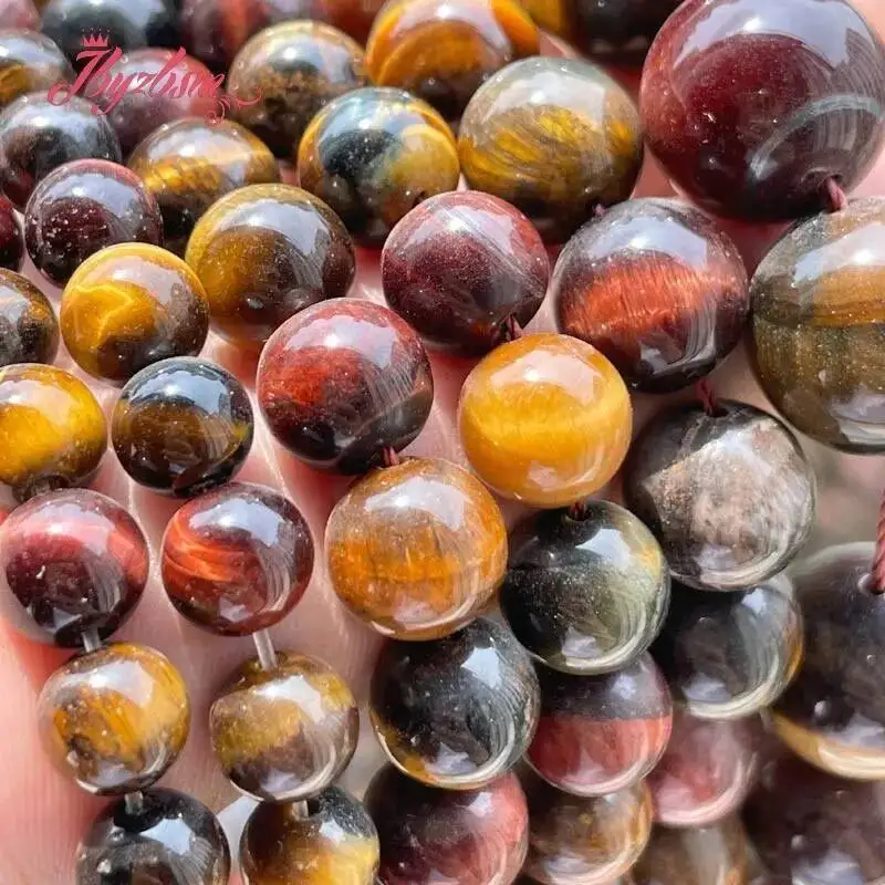 8/10/12/14 مللي متر عين النمر الطبيعي متعدد الألوان السلس حجر الخرز فاصل فضفاض ل عقد دي اي واي سوار صنع المجوهرات ستراند 15" #3