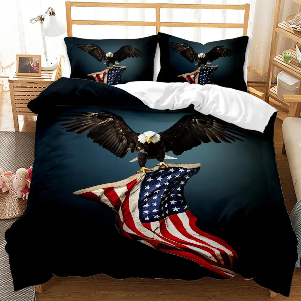 Bald Eagle Patriot United States Flag Duvet Cover Animal Wild Eagle Bedding Set American Flag King Queen Polyester Quilt Cover