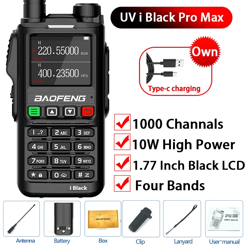 Imagem -06 - Baofeng-walkie Talkie Profissional Preto Modelo Pro Bandas 1000 Canais Longo Alcance Rádio em Dois Sentidos Vhf Uhf 200260 Uv18 Novo 2023