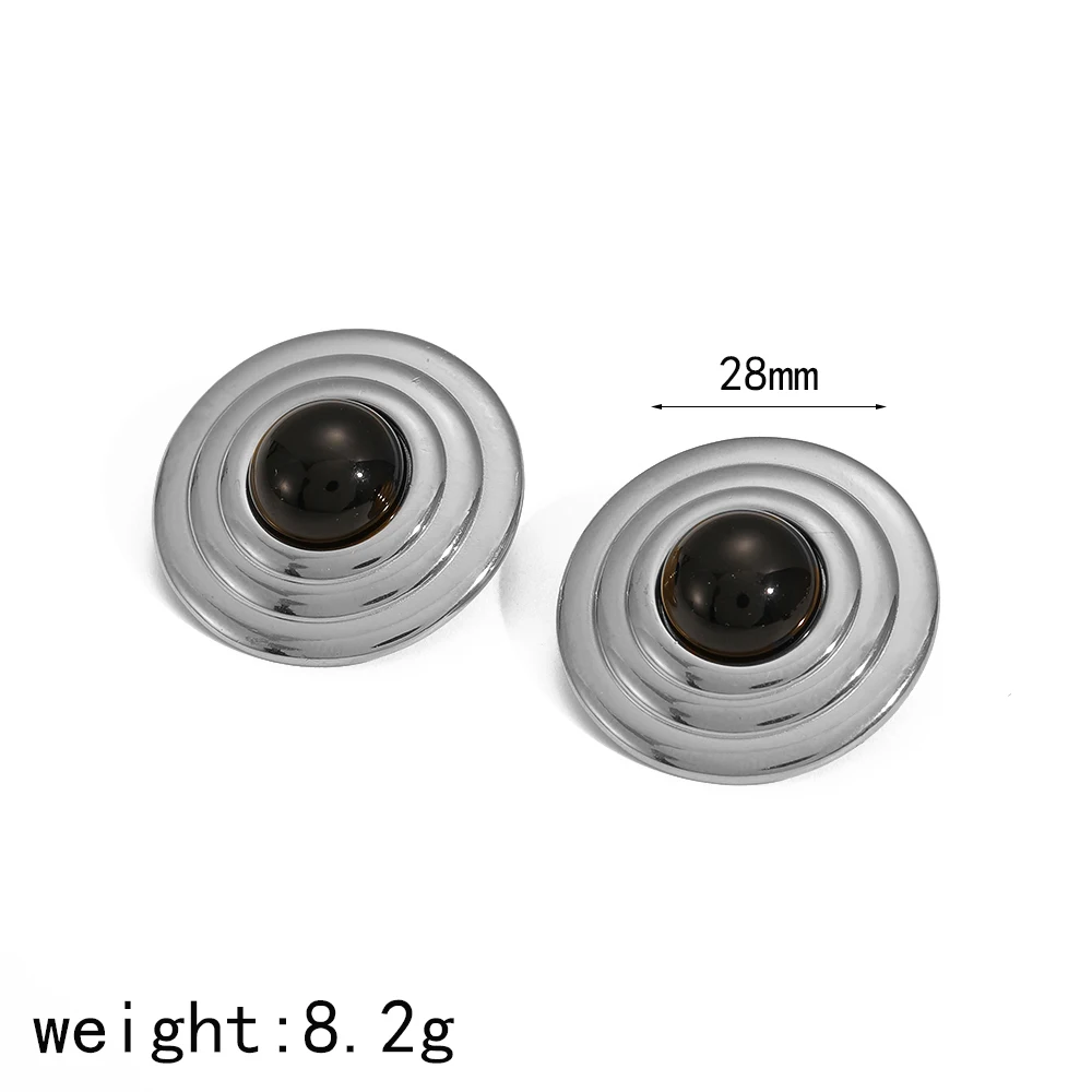 2025 Neues Design Naturstein Edelstahl Runde Ohrstecker für Damen 18k Vergoldet Wasserdichter Schmuck Geschenke – Detail 6