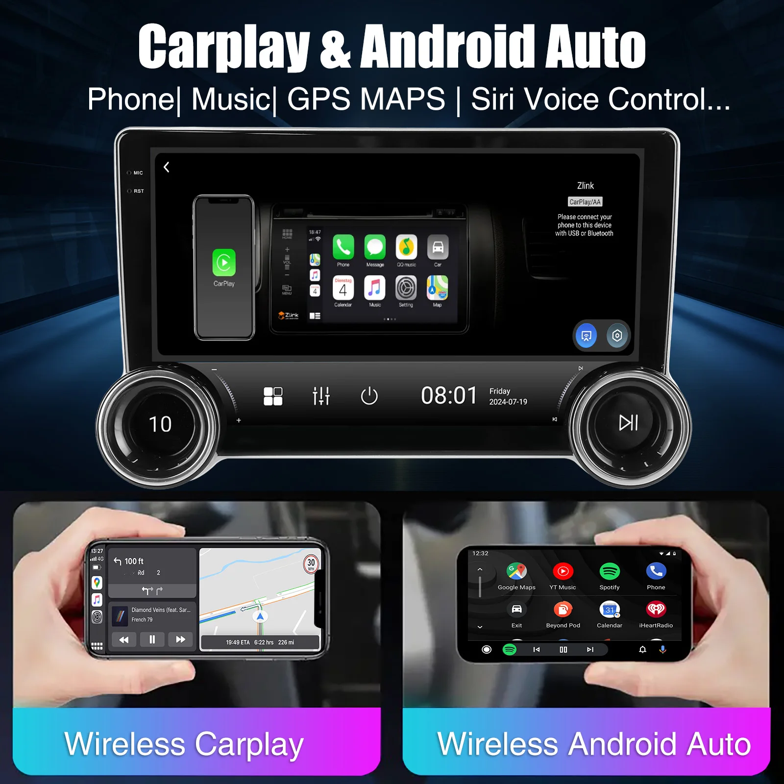 ESSGOO 10'' 32/64G Android 15 Autoradio Für Seat Ibiza 6J 2009-13 Carplay Android Auto GPS Navi WIFI BT FM RDS Mit Doppel Knopf – Detail 8