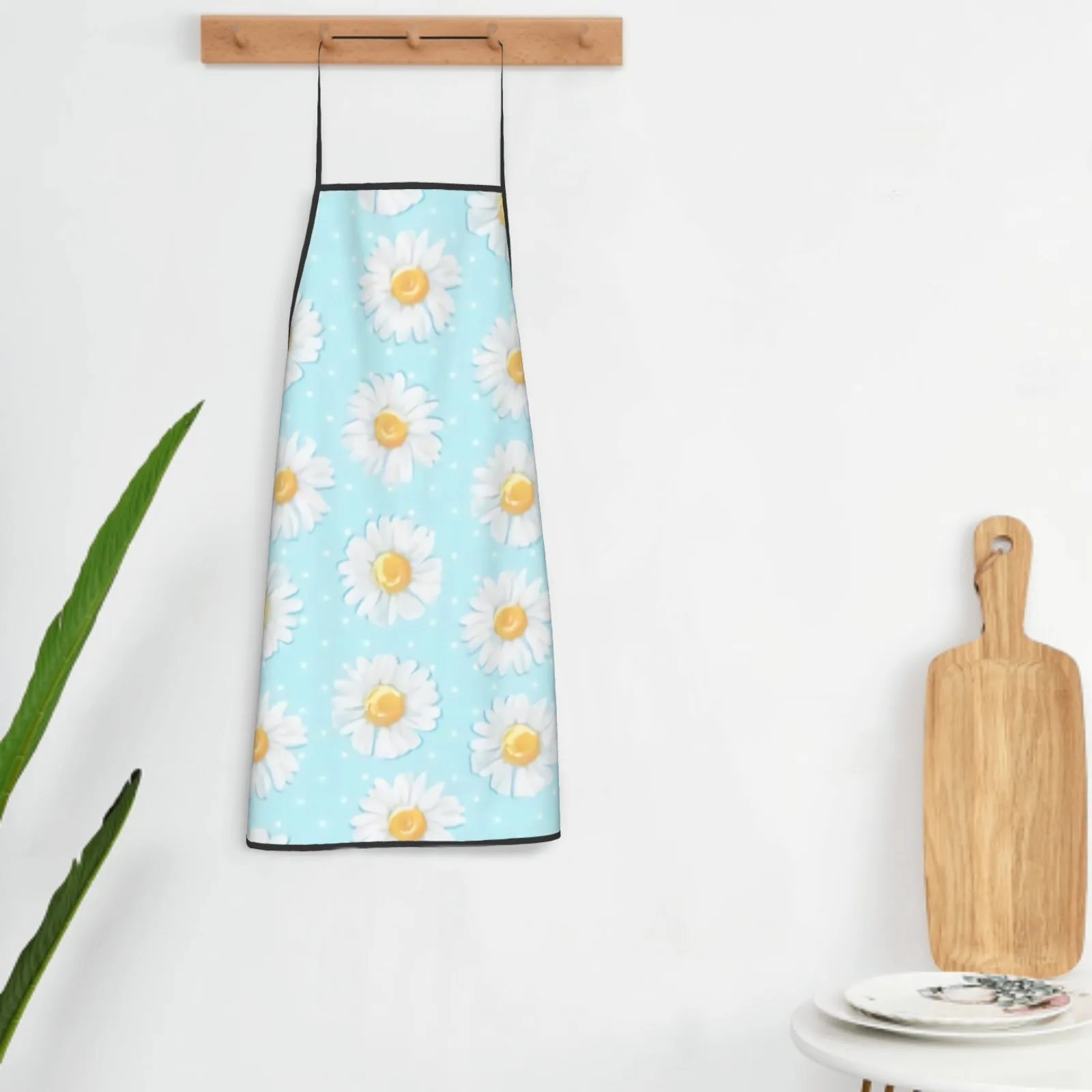 Summer Colorful Flowers Polyester locking hem Apron Home Cooking Baking Kitchen Cute Daisy Apron