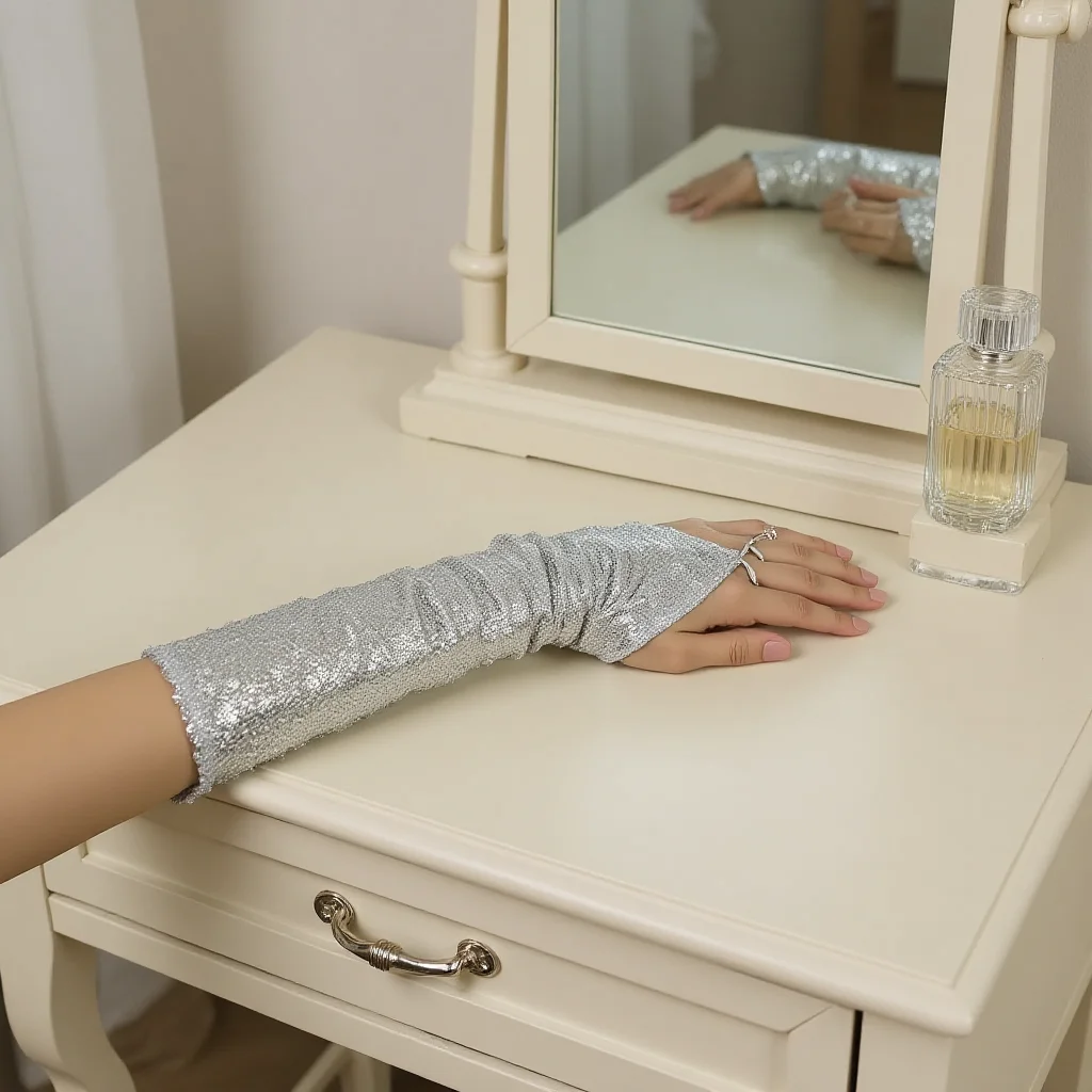 Mesh Gloves Comfortable Sequin Gloves Stage Performance Gloves Sewn Sequin Long Arm Cover For Theme Photoshoots Party Daily
