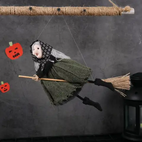 Scary Halloween Hanging Witch Doll Funny Handicraft Broom Witch Decoration Cute Halloween Witch Pendant Ghost Festival Decor