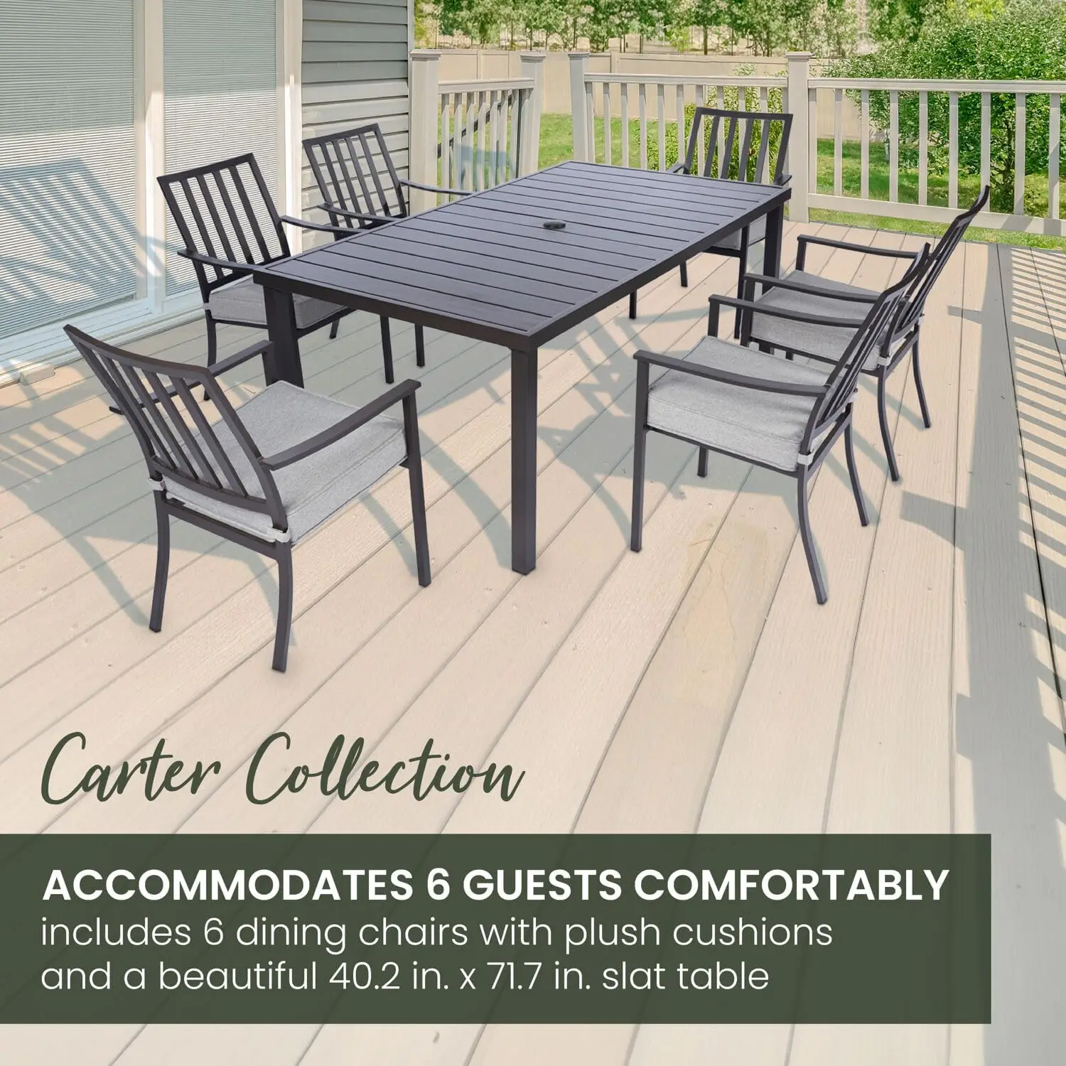 Furniture Carter 7-Piece Patio Dining Set,Outdoor Set for 6 with All-Weather Aluminum Frames,Padded Dining Chairs,and Slat Table