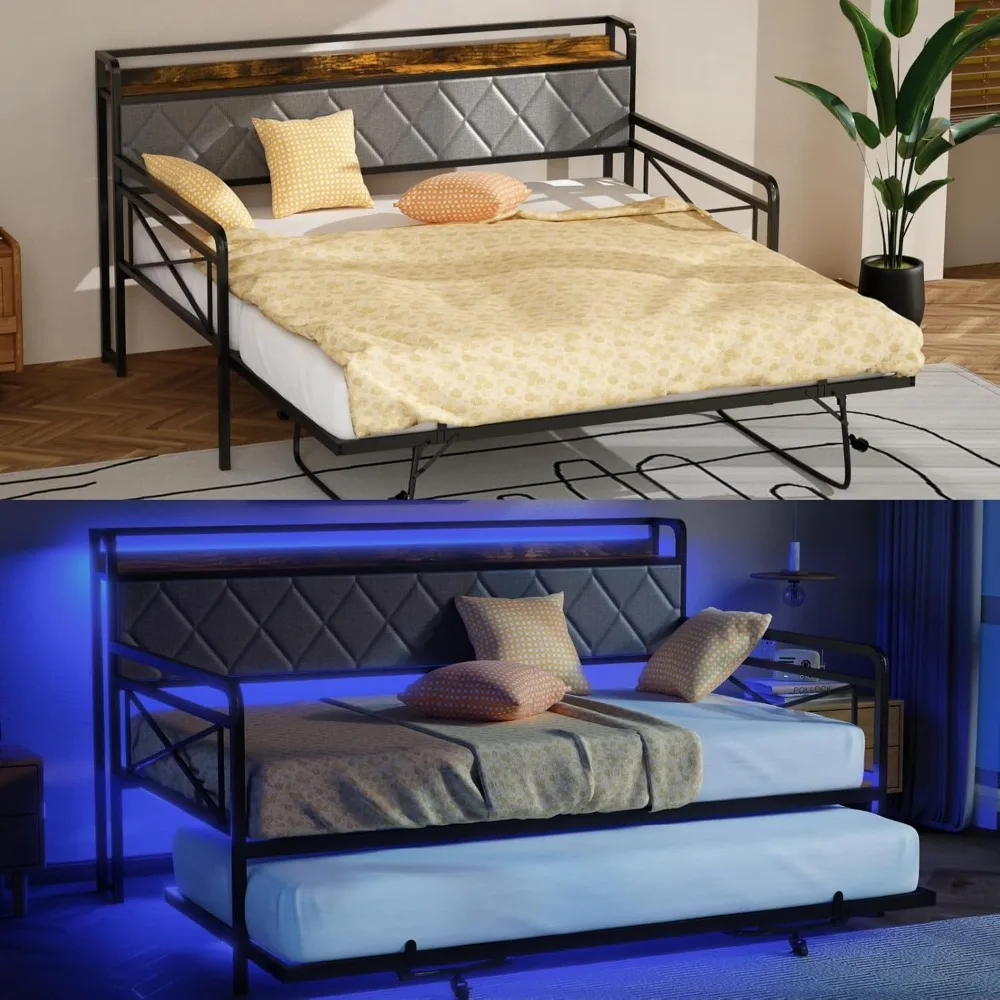 LED 조명과 충전 기능이 있는 소파 침대 이미지