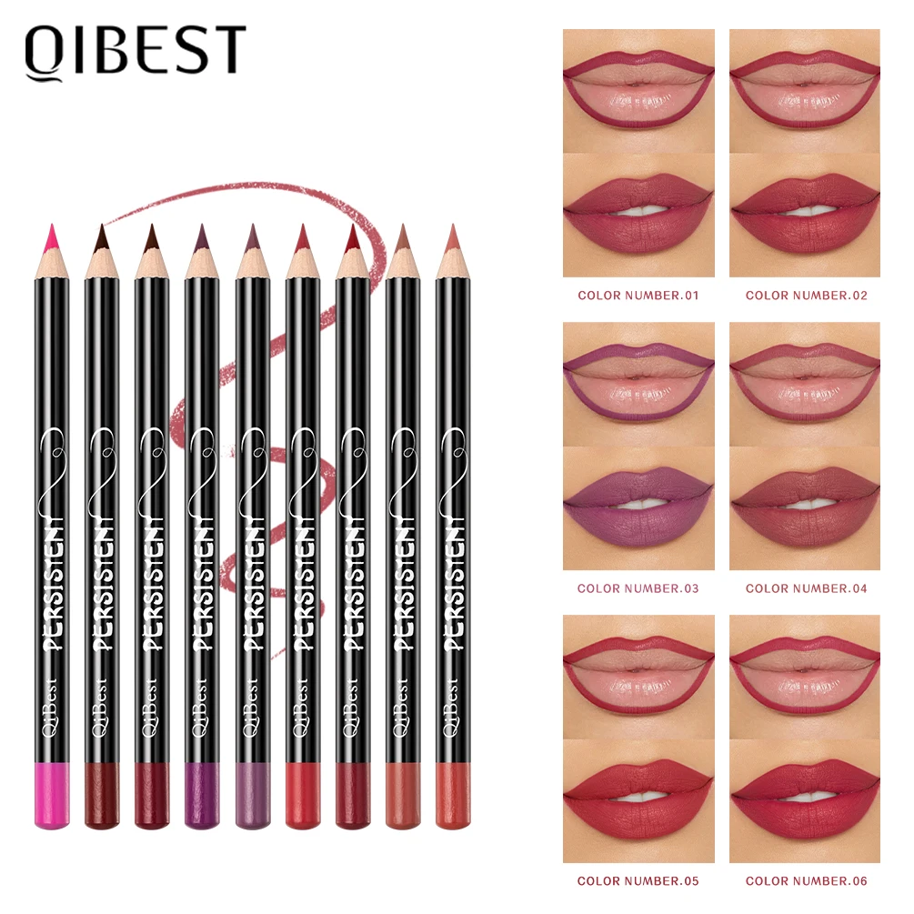 QIBEST Matte Lip Liner Pencil Sets, maquiagem duradoura, Lipliner preciso, caneta de contorno, contorno para lábios, 12 cores