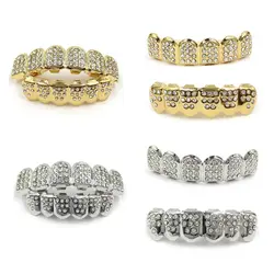 New Fshion Hip Hop Gold Silver Colour Iced Out CZ Teeth Grillz Top Bottom Men Women Jewelry Party Gifts