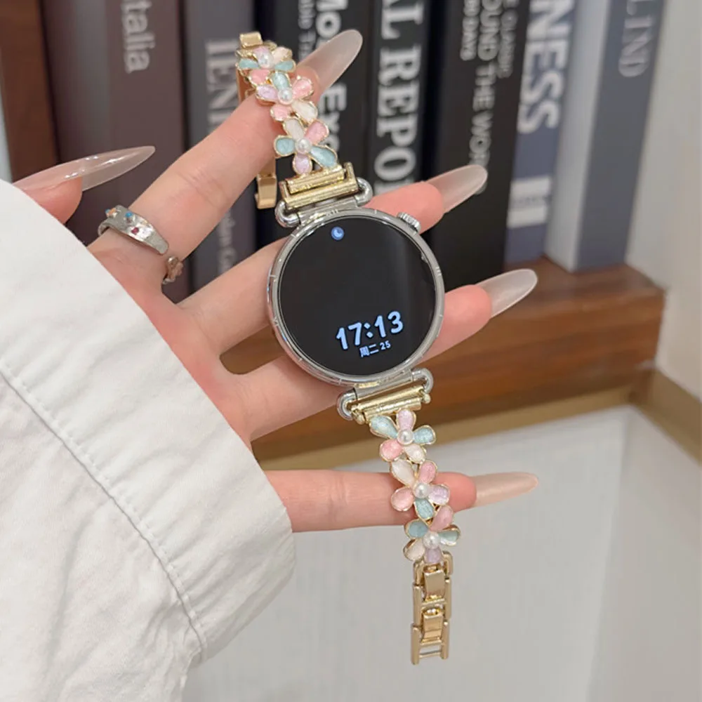 Sweet Pastel Flower Strap for MiBand 8 9 10 Ladies Shiny Crystal Rhinestone Adjustable Girls Bracelet Wristband for Xiaomi 10 98