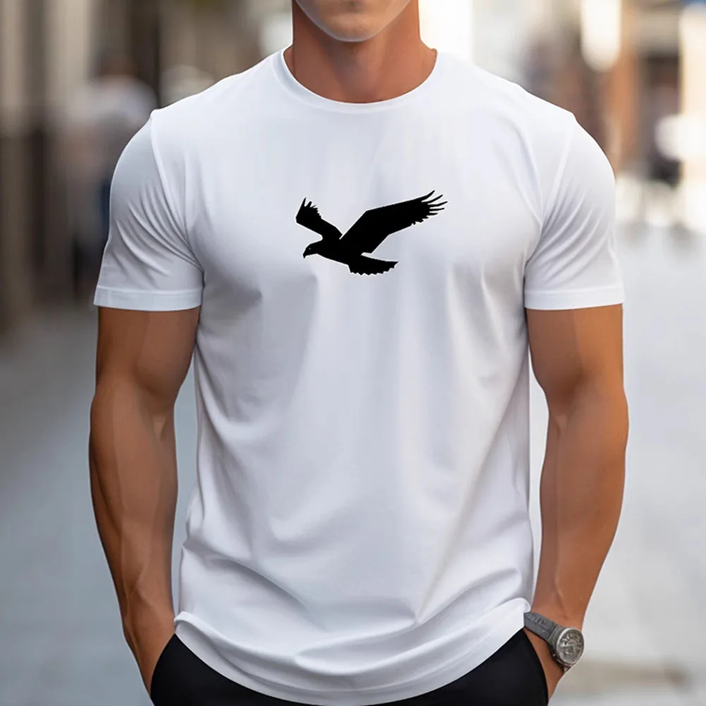 

Summer mens casual T shirt with animal print round neck short sleeves loose fit polyester fabric sizes M to 5XL