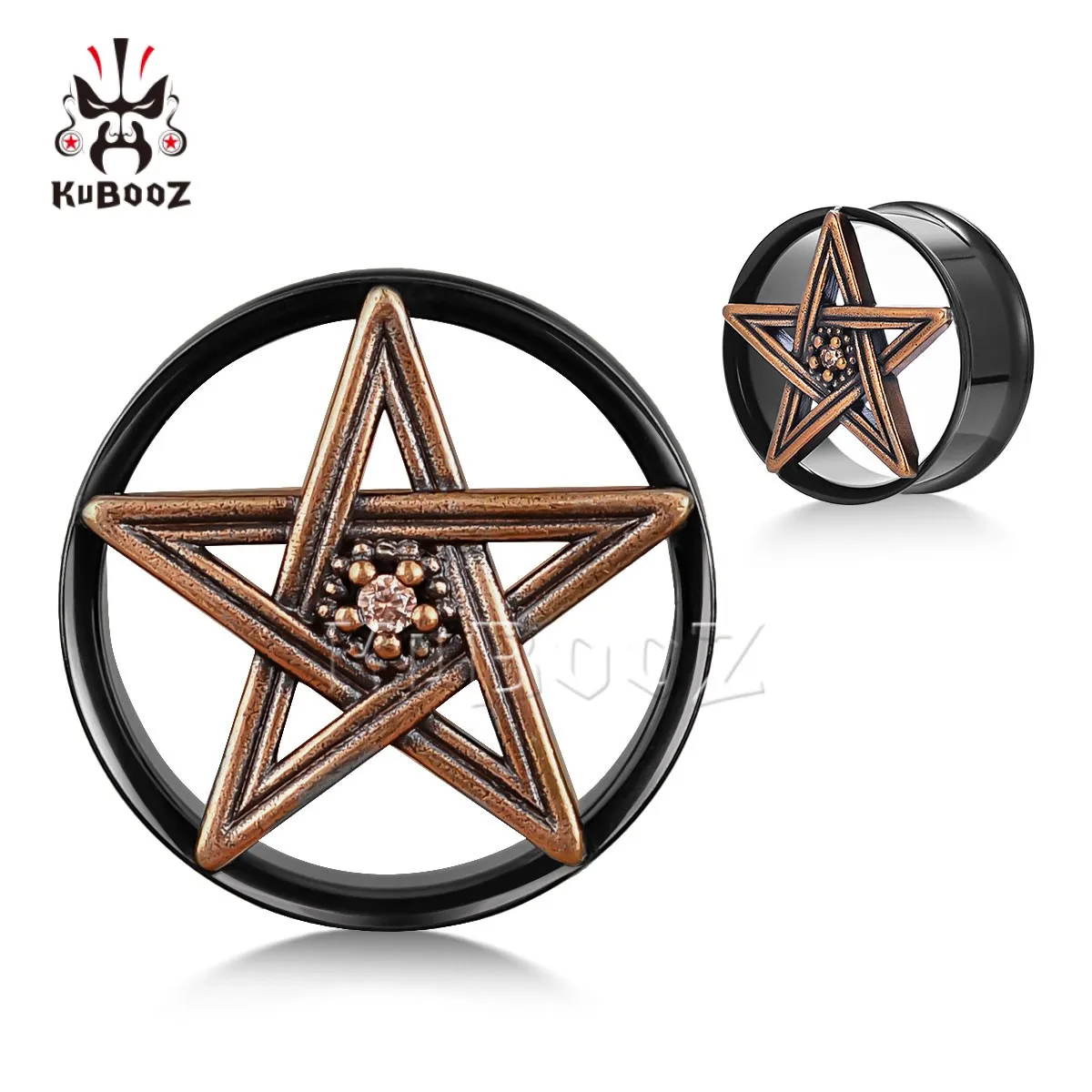 KUBOOZ-expansor de oreja de acero inoxidable, pentagrama, tapones, túneles, medidores de pendientes, Piercing corporal, ensanchadores de joyería, 2 piezas, nuevo