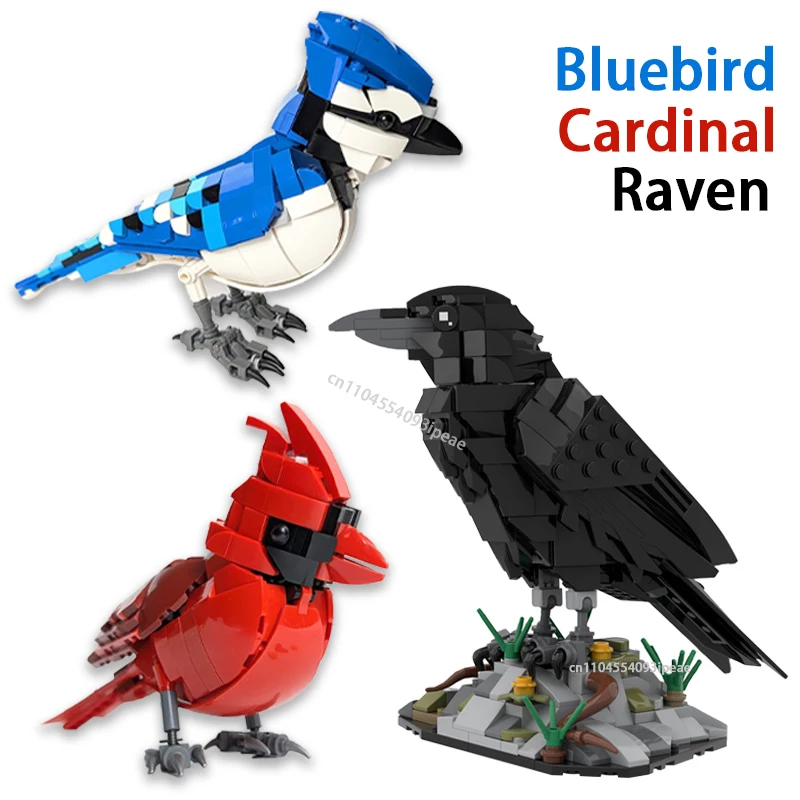 

NEW MOC Smart Bird Series Northern Cardinal Raven Bluebird Building Blocks Model DIY Creative Expert Bird Kids Bricks Toys Gifts