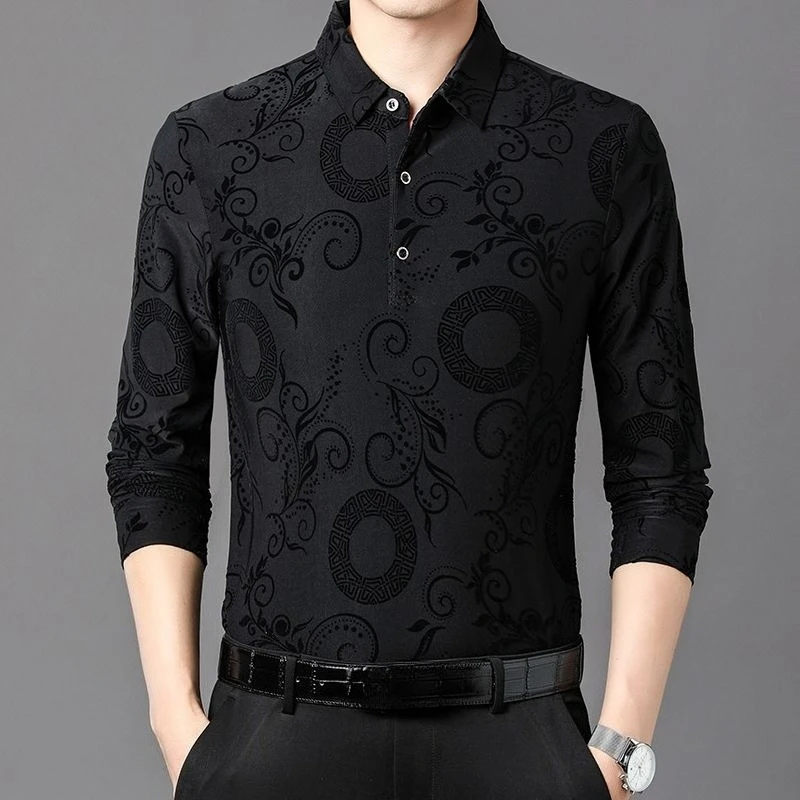 2026 Men's Lapel Long Sleeve Printed Polo Shirt Spring Autumn Fashion Versatile Business Casual Top