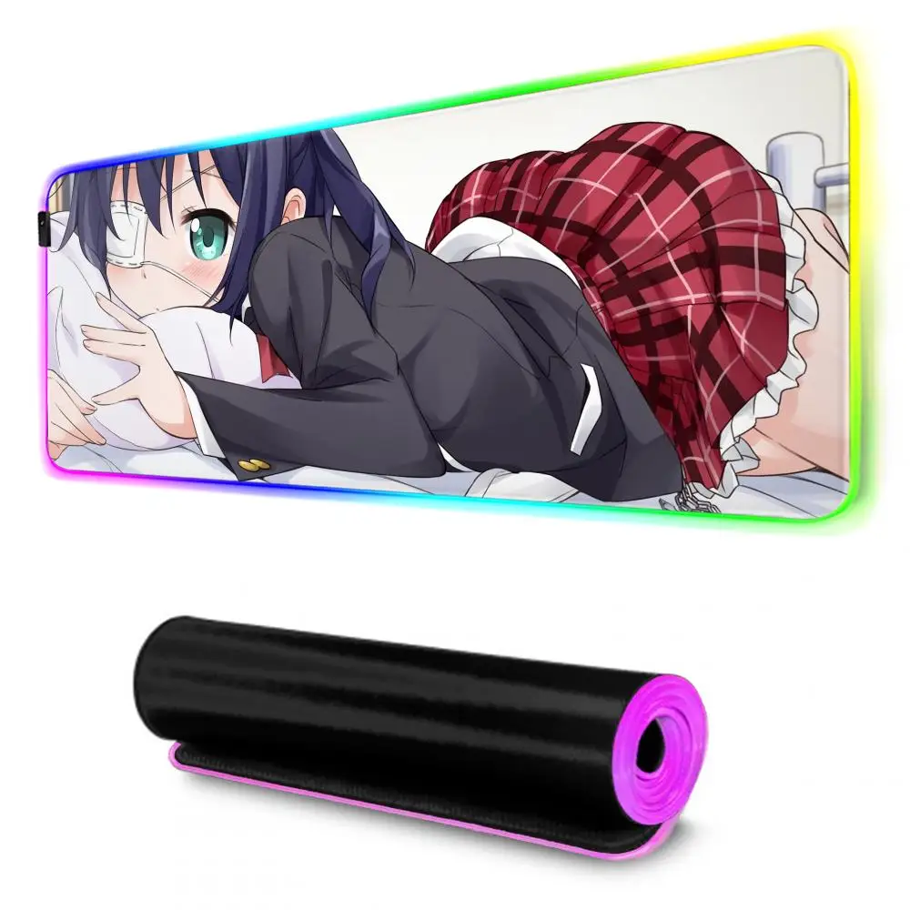 Takanashi Rikka Anime Mouse Pad Gamer Rgb Desk Mat Back Light Led Mousepad Setup Gaming Accessories Deskmat Big Mousepad