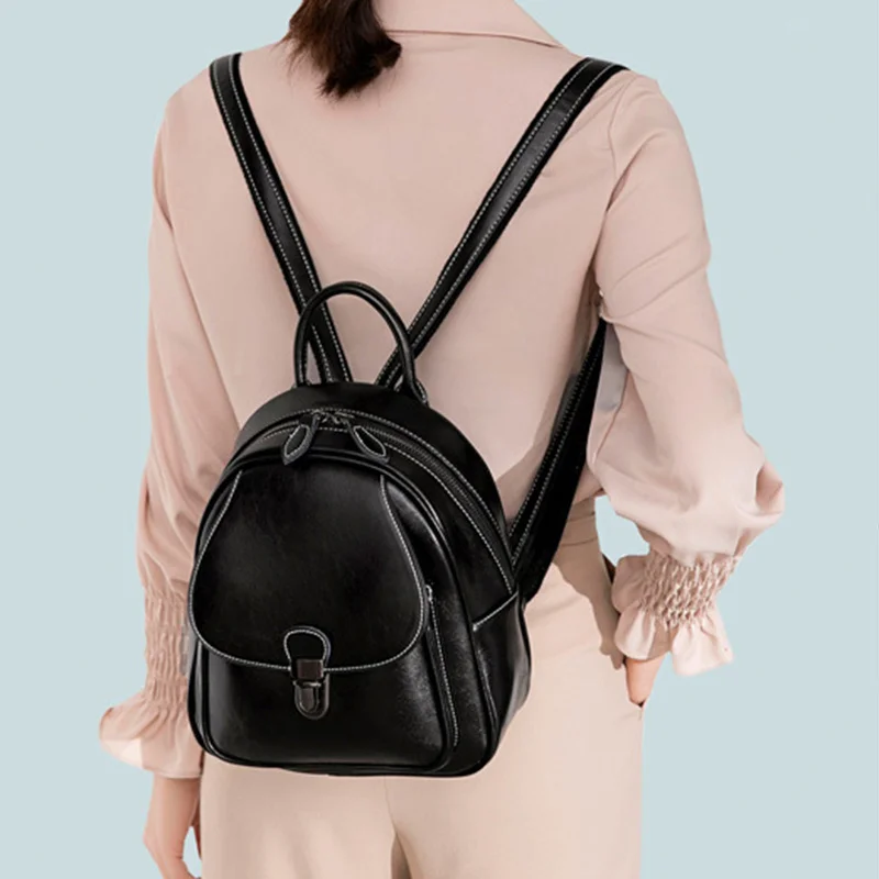 Sac à dos en cuir véritable pour femmes, sac de voyage Design à la mode pour petite école