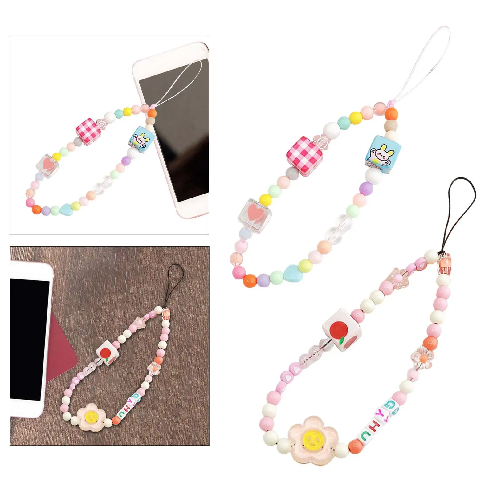 Beads Bracelet Keychain Phone Chain Strap Multipurpose Women Bag Accessory Phone