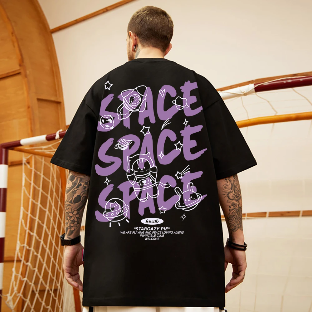 

Футболка мужская с принтом космического кота, мягкая шикарная воздухопроницаемая Удобная рубашка с коротким рукавом, с мультяшным принтом