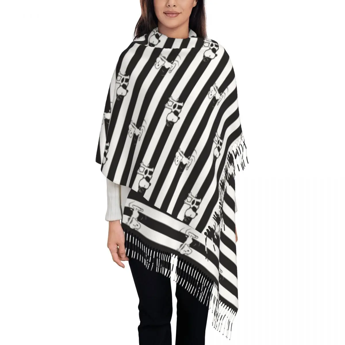 

Snoopy Cartoon Anime Scarf for Women Winter Fall Pashmina Shawl Wrap Long Large Scarves with Tassel Daily Wear