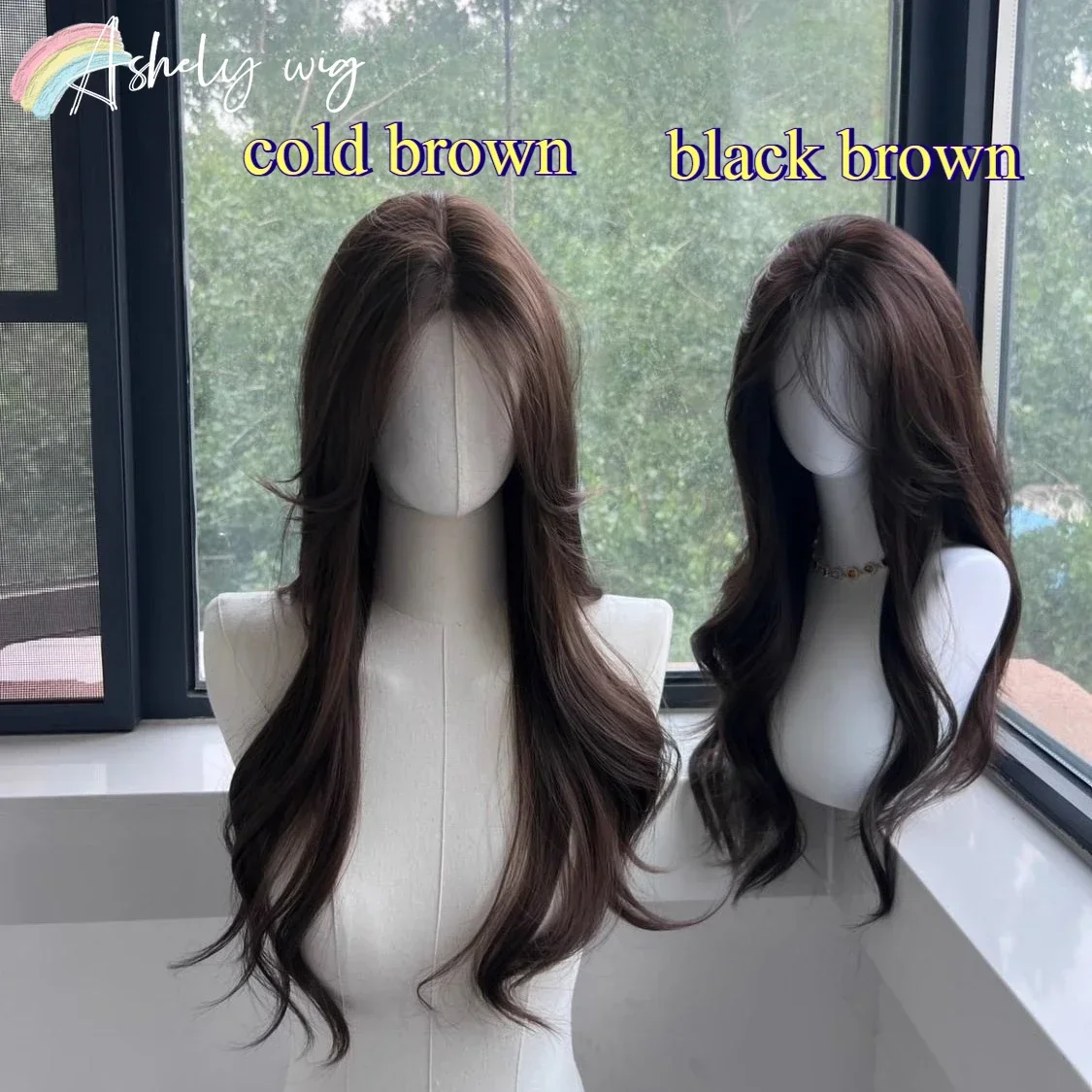 Lace Front Wig for Women Cool Brown Long Wavy Hair Wig 24inch Cosplay Lolita Heat Resistance Fiber Synthetic Headband Wigs