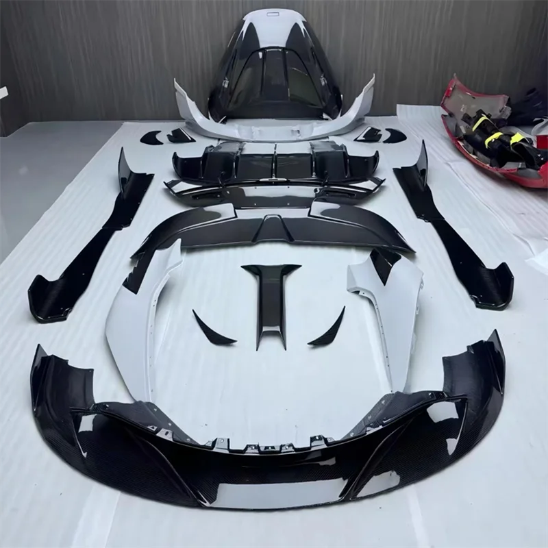 For McLaren 720S Real Carbon Fiber Bumper Front Lip Rear Diffuser Side Skirts Hood Engine Cover Full Body Spoiler Splitter Kit