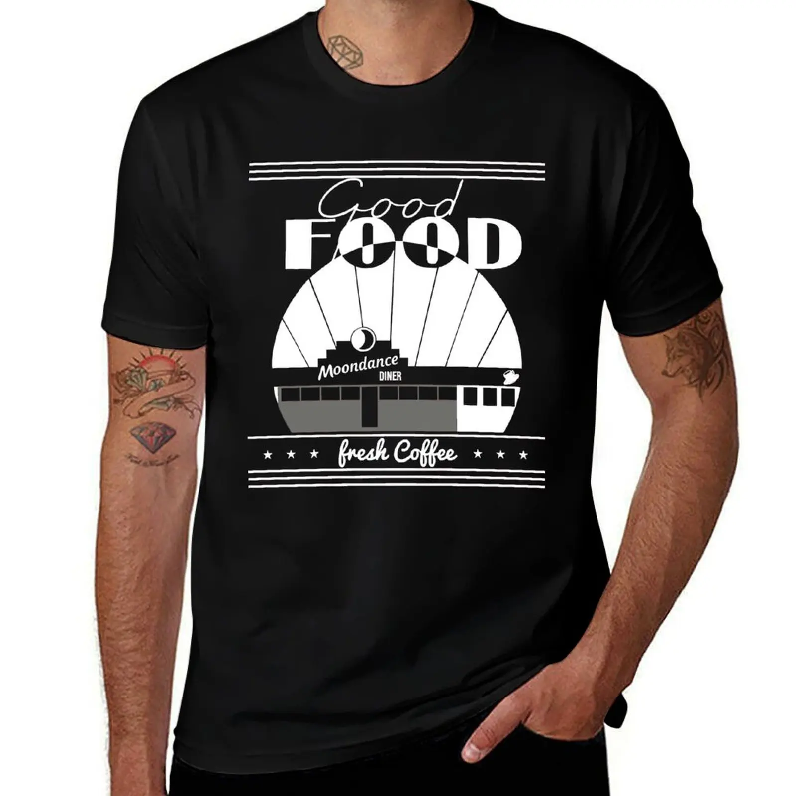 Футболка TICK BOOM GOOD FOOD MOONDANCE DINER FRESH COFFEE GIFT, базовая футболка комфортного кроя для мужчин