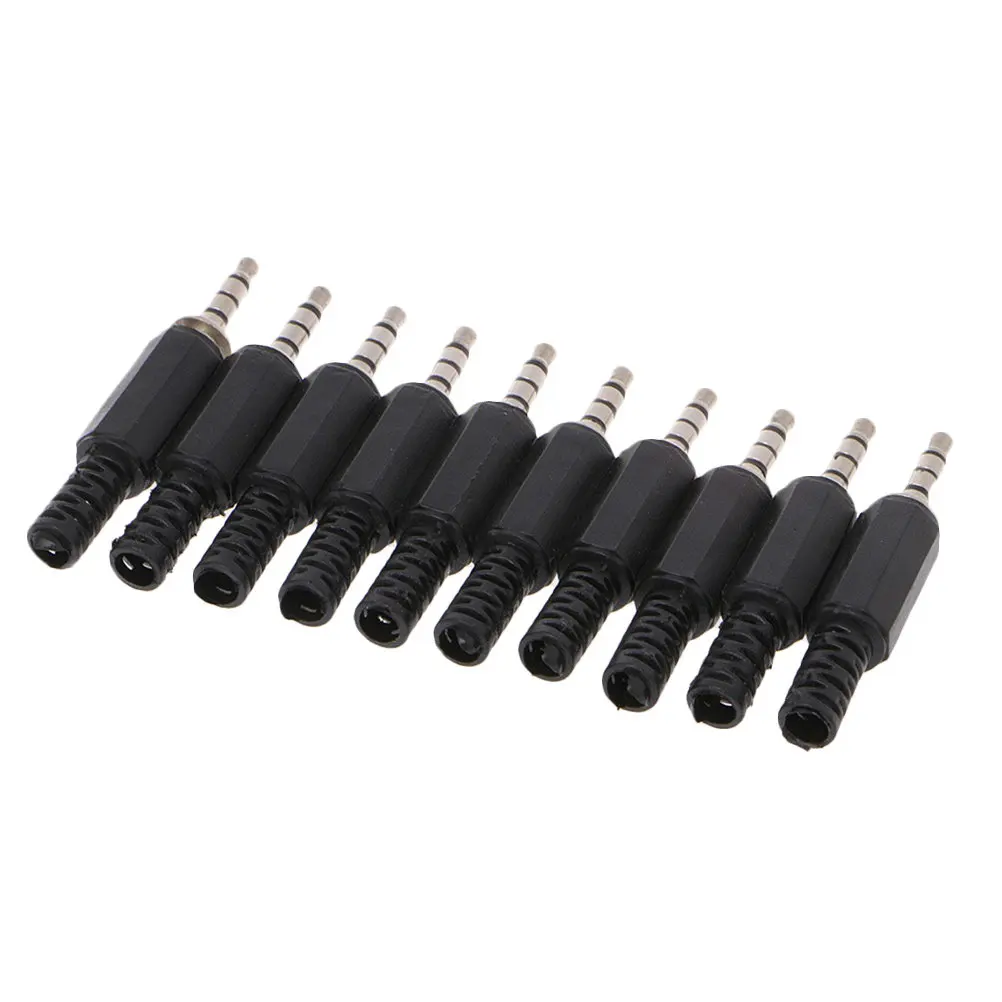 10Pcs Earphone Plug 3.5mm Male Stereo Plug 4 Pole 3 Rings Solder Type Audio Connector for Headset Earphone Repair