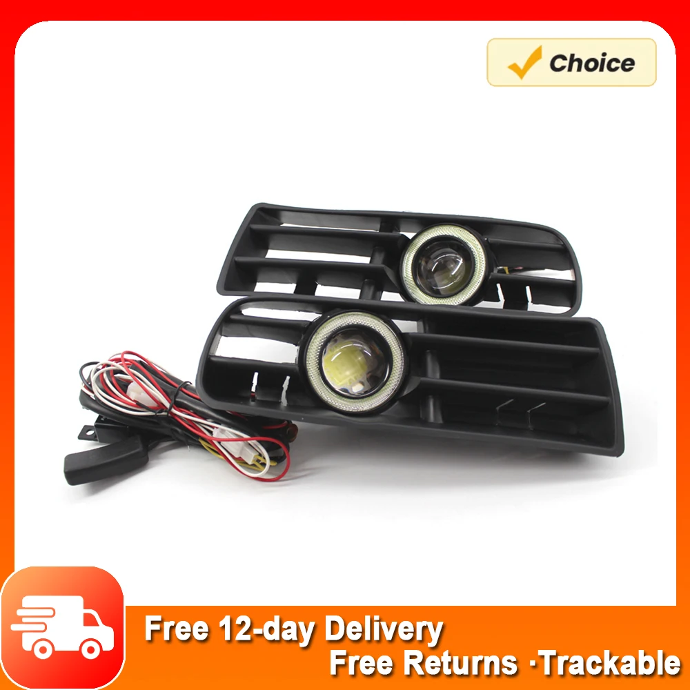 

1 Pair Car Auto White Fog Light Front Bumper Grilles Replacement For VW Golf MK4 1998-2004 Angel Eyes Lamp LED Running Fog Light