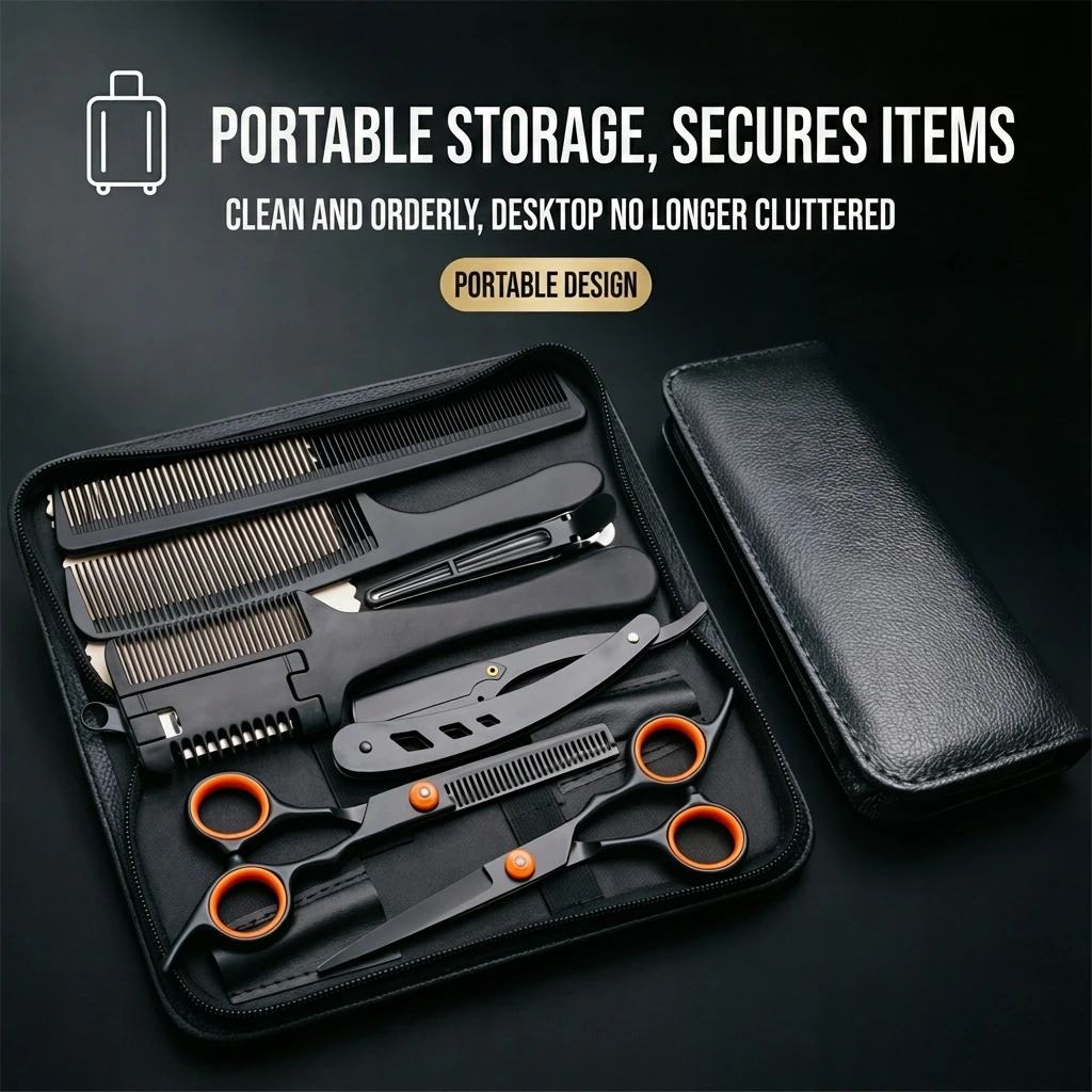 Home Salon Hair Styling Cutting Shears Set Stainless Steel Barber Thinning Scissors Kit with Razor Comb Hairpin Carry Bag 1001