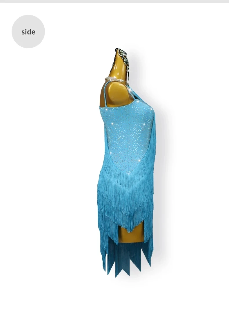 Damen-Tanzkostüm, Lateinamerikanisches Kleid, Performance-Wettbewerbskostüm, Ballsaalkleid, Elegante, Sexy Kleidung, Fransenbesetztes Sport-Tanzkostüm – Detail 9