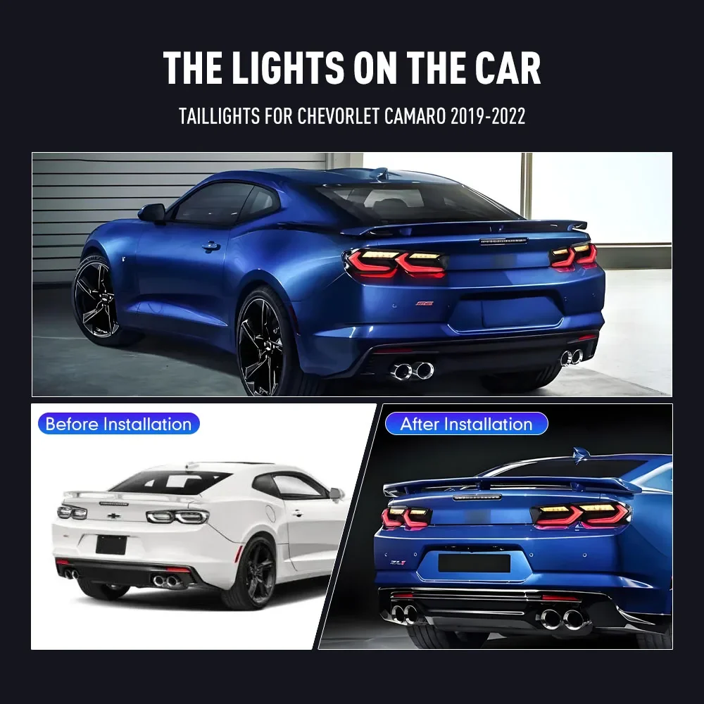 Pair Of LED Tail Lights For Chevorlet Camaro 19-22 DRL Reverse Brake Turning Signal Plug And Play Car Rear Tail Light Assembly