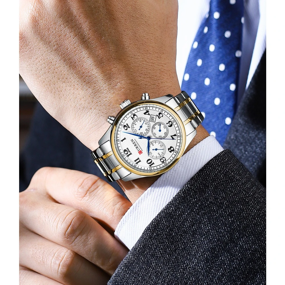 Curren 8466 Luxury Men's Watch Steel Strip Quartz Waterproof Calendar Chronograph Luminous Watches for Men Relogios Masculino