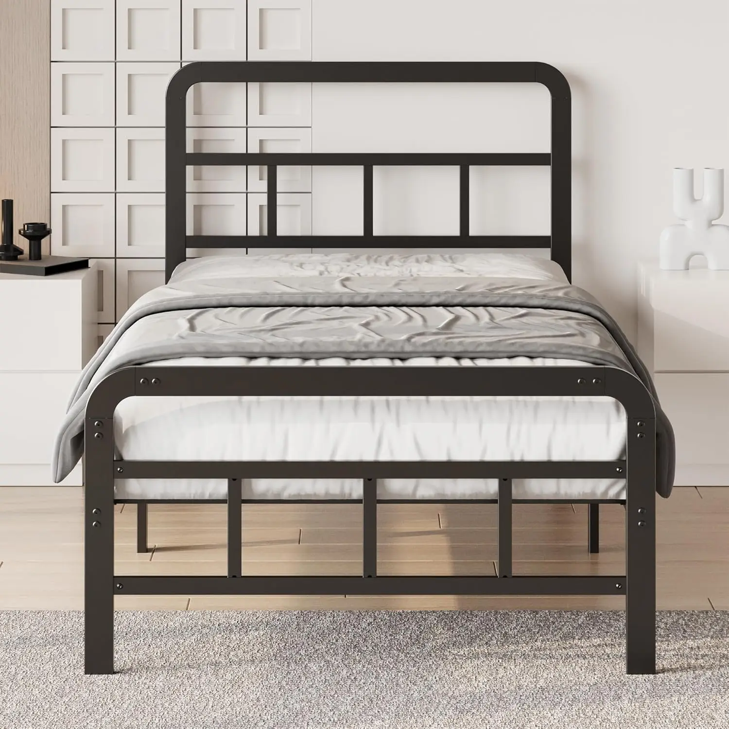 

12 Inch Twin XL Bed Frame with Headboard & Footboard, Heavy Duty Metal Foundation, Noise Free Easy Assembly Black
