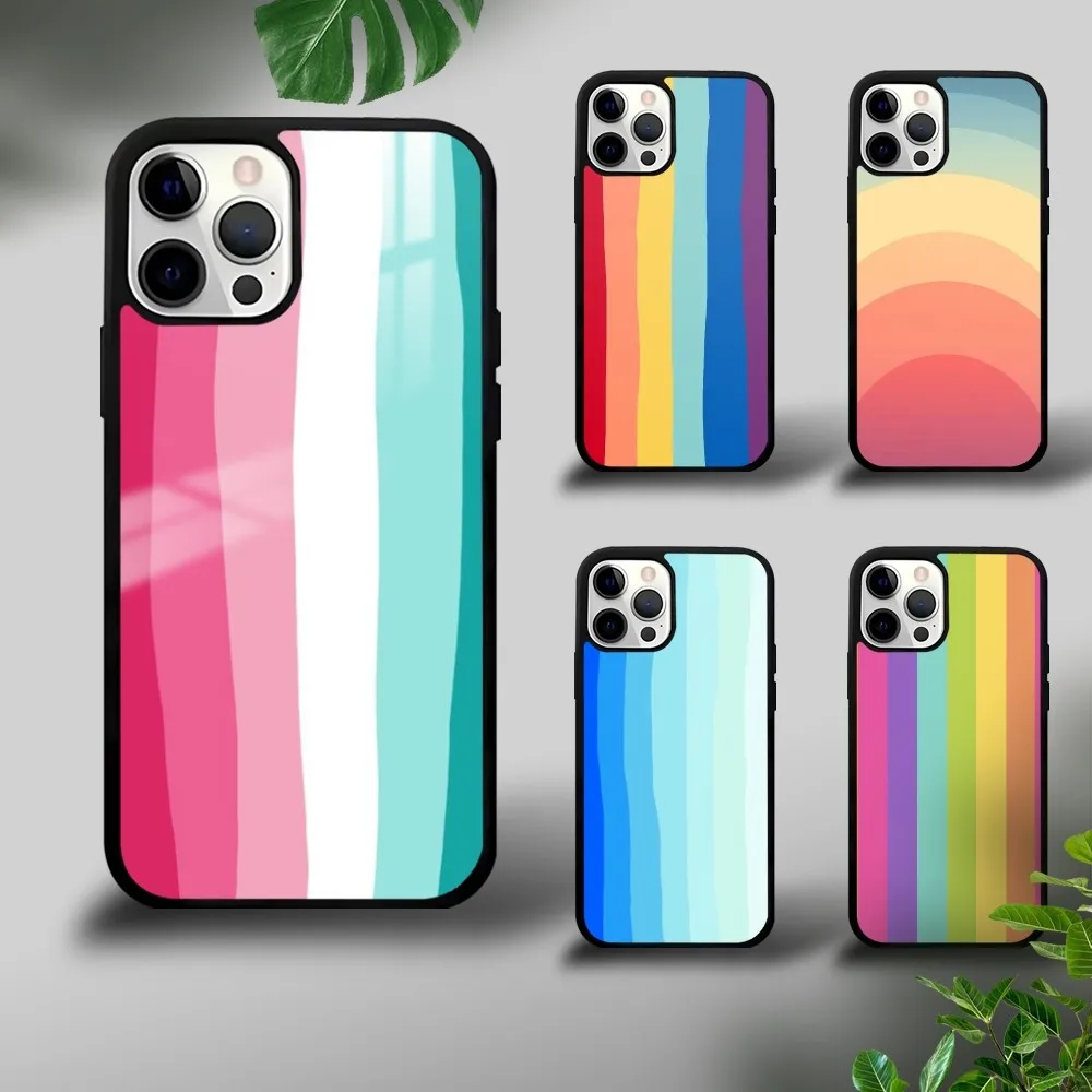 

Cartoon Rainbow Lines Phone Case For iPhone 16 15 14 13 12 11 Pro Xs Max Mini Plus Celulares Hard Funda