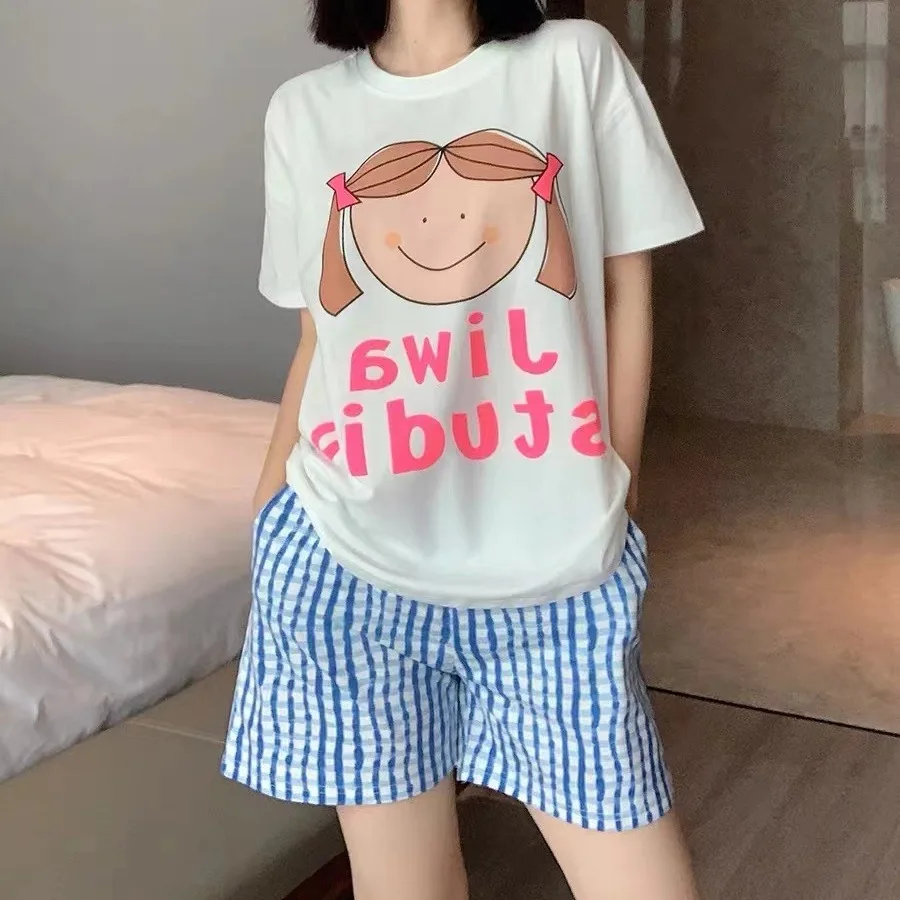 夏カジュアル綿ラウンドネック半袖女の子ホーム服セットショーツ上着痩身快適通気性子供