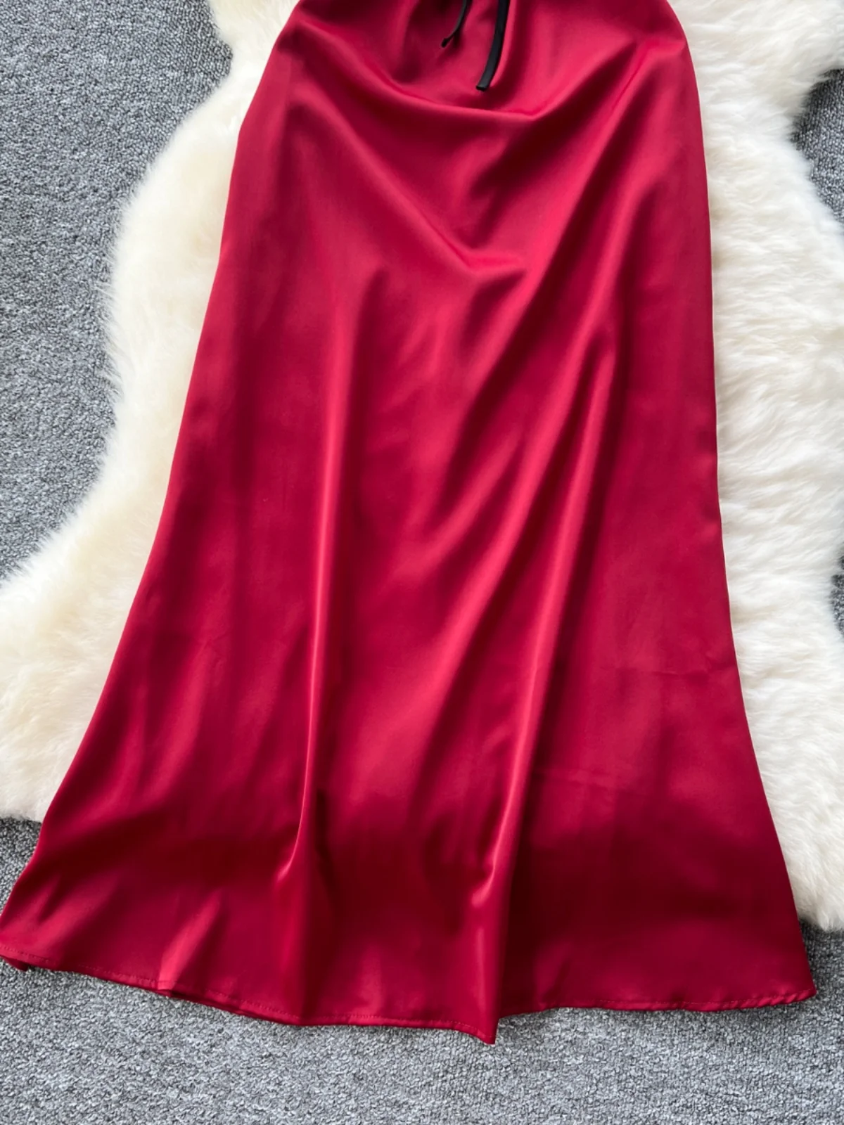 Ele Avondjurk Dames Court Sle Retro Tie Taille Strapl Midi Lengte Zijde Dr Koreaanse Sle A-lijn Rok