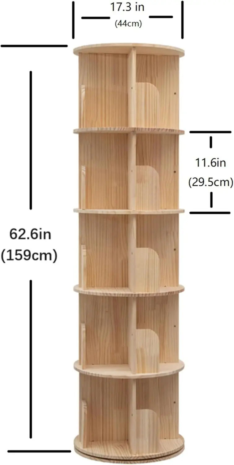 Wooden Rotating Bookshelf 360 Display Floor Standing Bookcase Storage Ra For Kids&Adults Multi-Functional Bookshelf Organizer