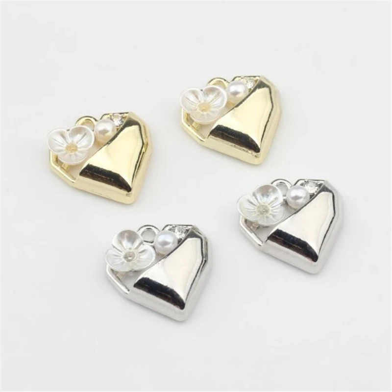 20pcs/lot new creative hollow heart pearl flower charms pendant connectors for diy earrings jewelry making necklace accessories