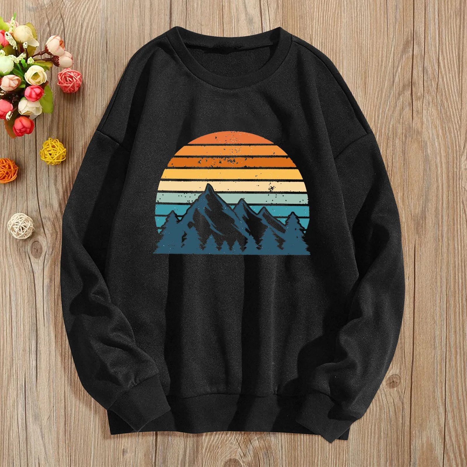 

Women's Crew Neck Sweatshirt Mountaineering Hiking Watching Sunrise And Sunset Series Top Fitted Sports Jacket