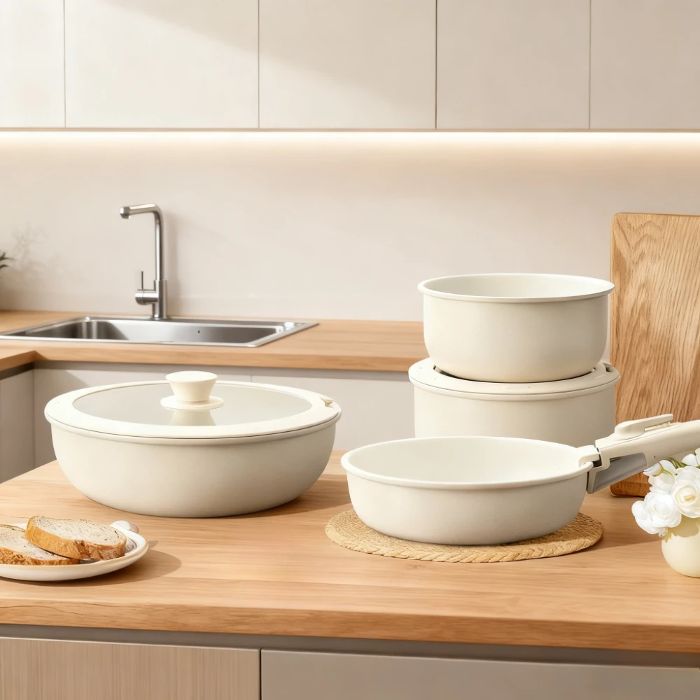 

Набор посуды с антипригарным покрытием, штабелируемая медицинская каменная сковорода для хранения, легко чистящаяся сковорода с плоским дном для домашней кухни, приготовления пищи