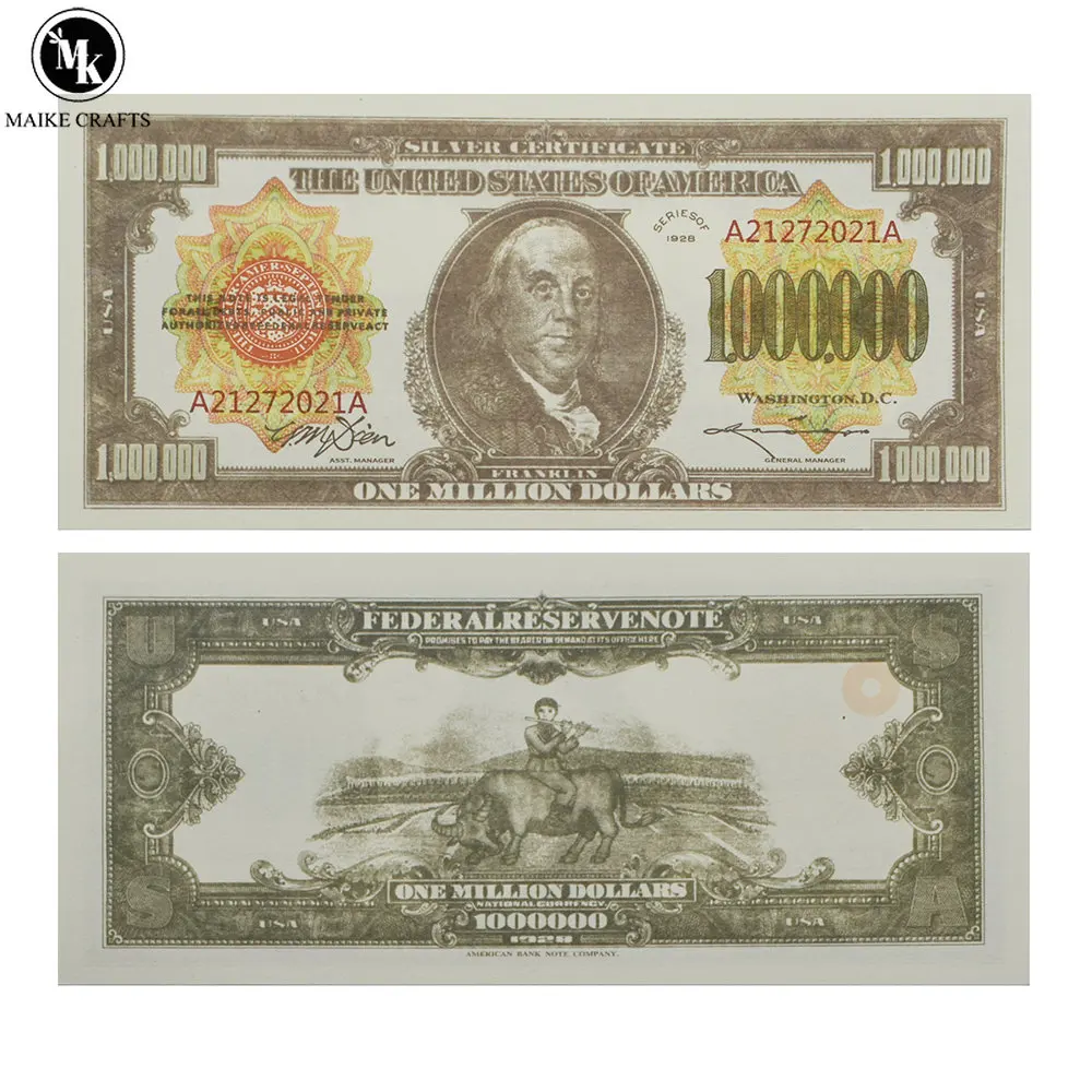 

10/100 PCS 1928 US One Million Dollars Paper Money Benjamin Franklin Banknotes Buffalo Boy Collectibles Business Gifts